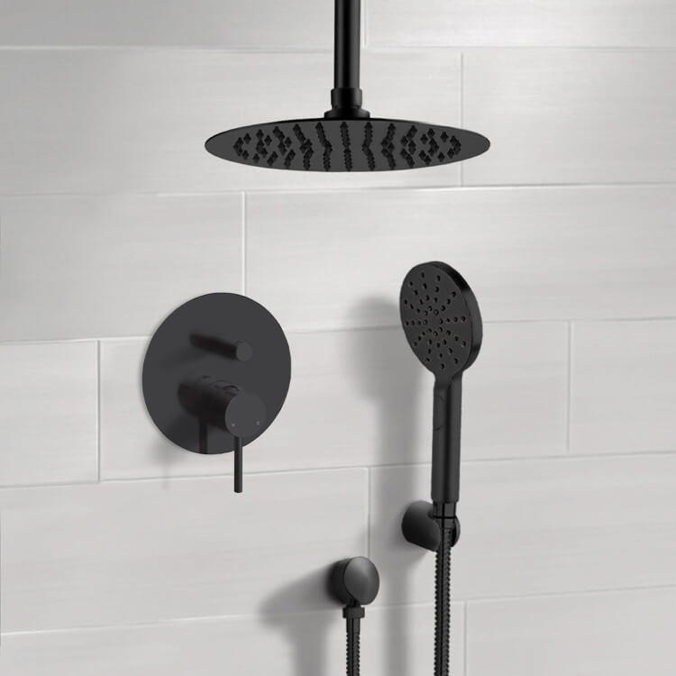 Remer SFH87-10 Matte Black Shower System With 10 Inch Rain Ceiling Shower Head and Hand Shower